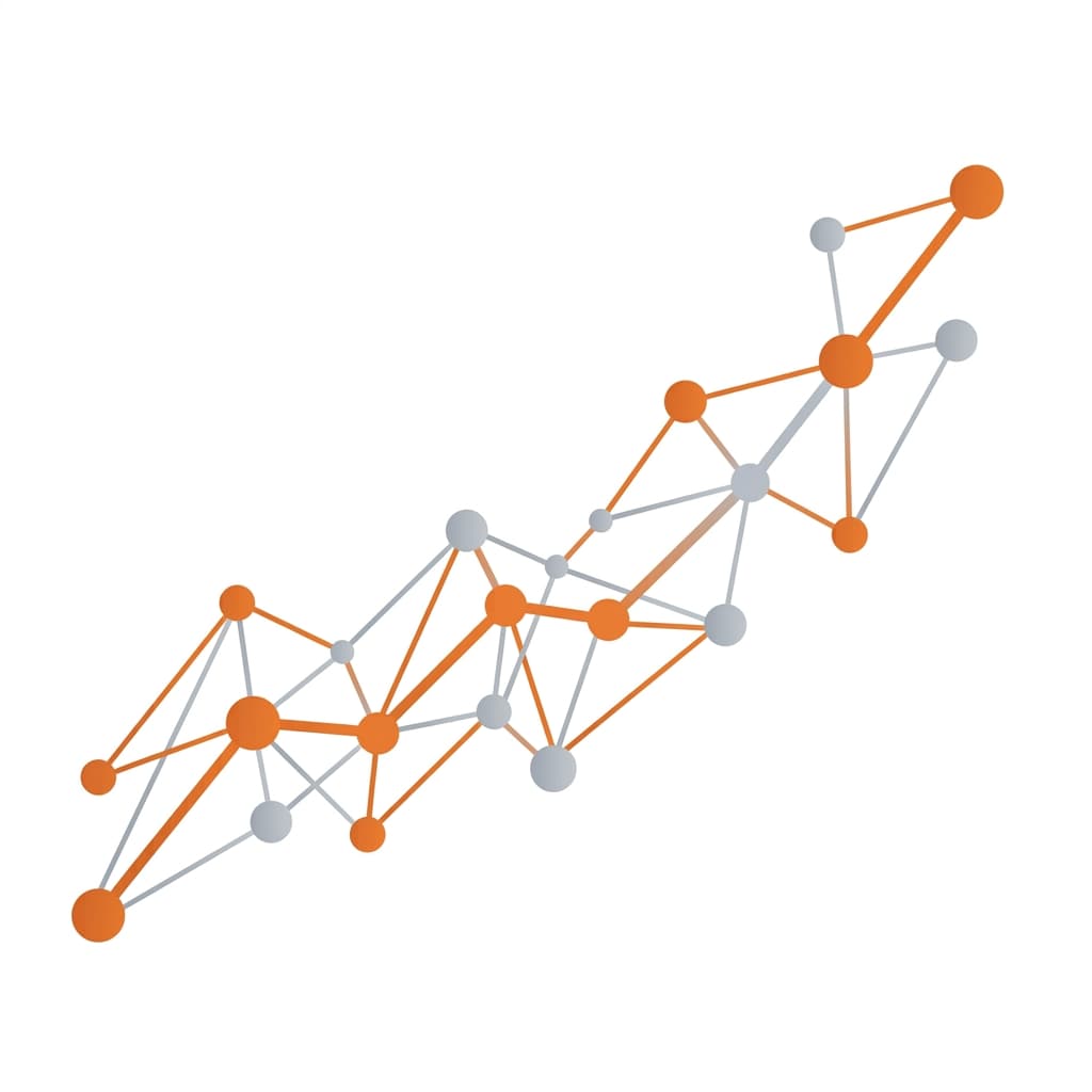 Abstract connected-nodes illustration representing StratNovo's software infrastructure
